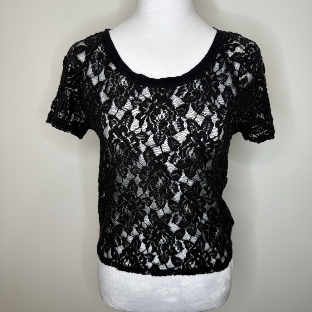 Express Y2K Lace Top Womens XS Black Whimsigoth Goth Sheer Fairy Grunge Festival